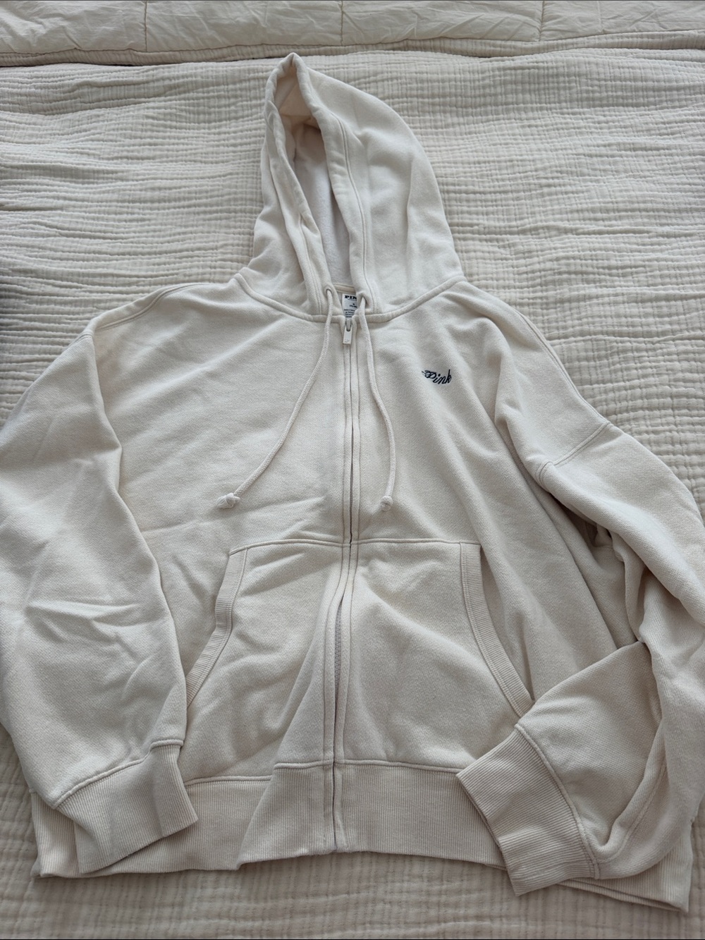 PINK Victoria's Secret Cream Full-Zip Hoodie
